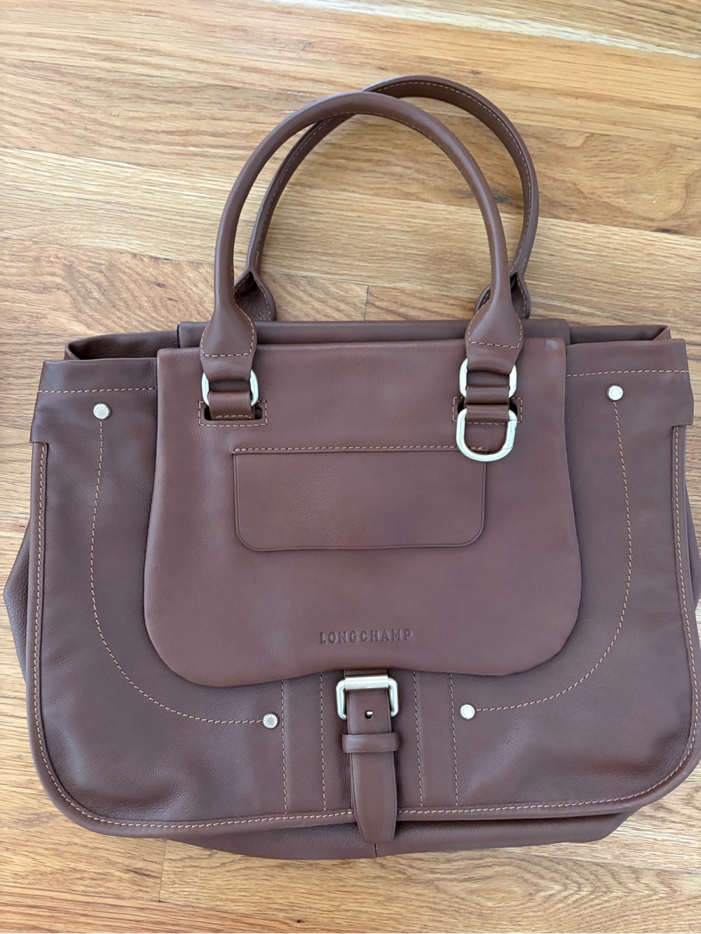 Longchamp Brown Leather Satchel with Top Handles